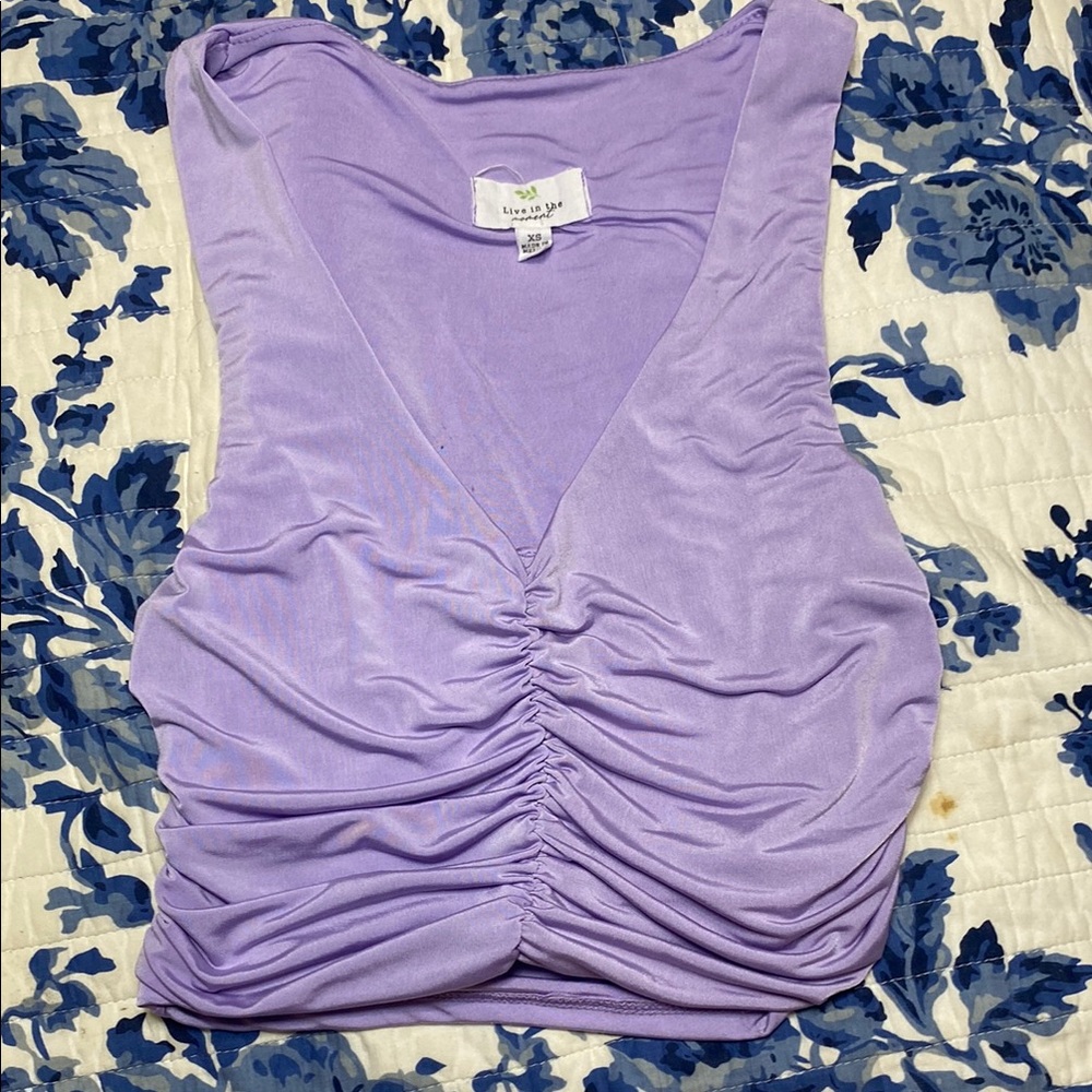 Purple Ruched Sleeveless Tank Top